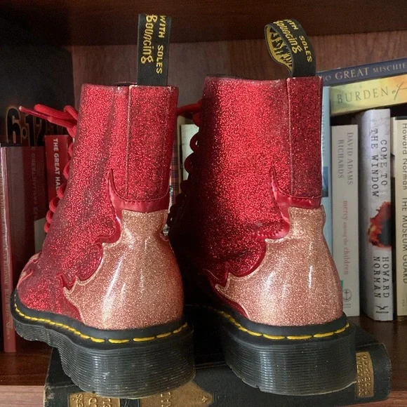 Rare! Dr. Martens 1460 Pascal Flame Red Glitter Boots Women's Size 7 - Picture 6 of 14